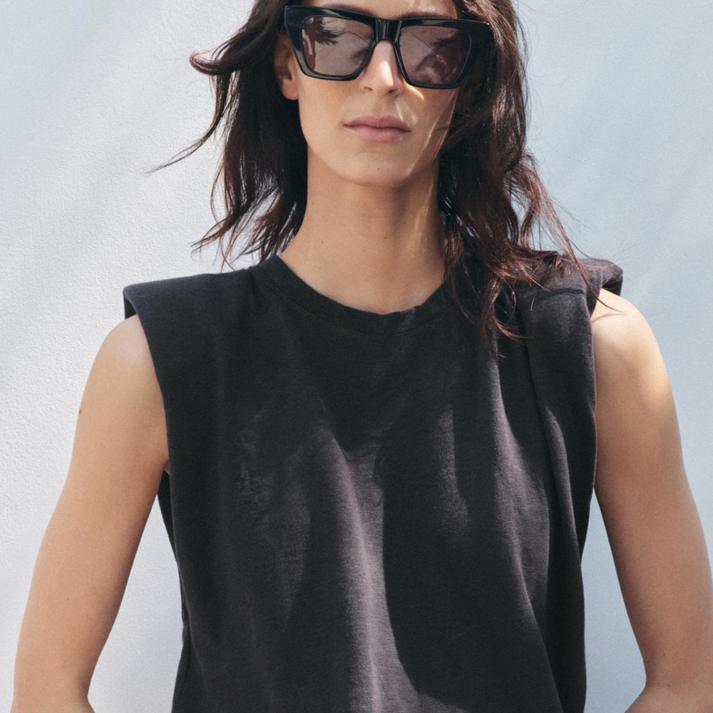 Zara Washed Effect Sleeveless Shoulder Pad Tee